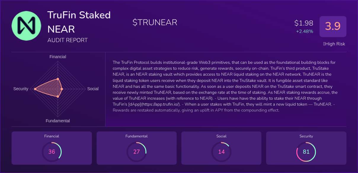 Kryll³ | $TRUNEAR (TruFin Staked NEAR) X-Ray Score – Trusted Token ...